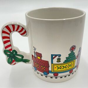 Vintage Christmas Mug 3-D Handle Toy Train Holiday Festive Coffee Tea 1980s 1987